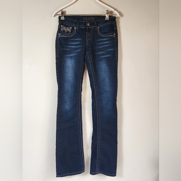 Grace Denim - Grace In LA Dark Blue Boot Cut Jeans Size 26 SKU F20